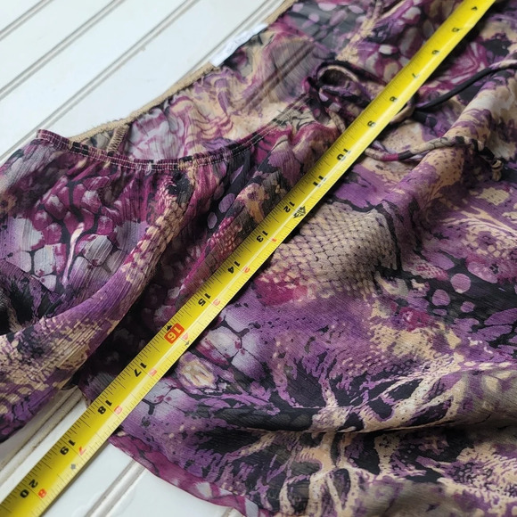 M-Label Women Pink Purple Beige Chiffon Floral Shirt Blouse BOHO Off Shoulder XS - Picture 3 of 10